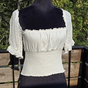 Reformation Elegant White Smocked Ruffled Women's Crop Top